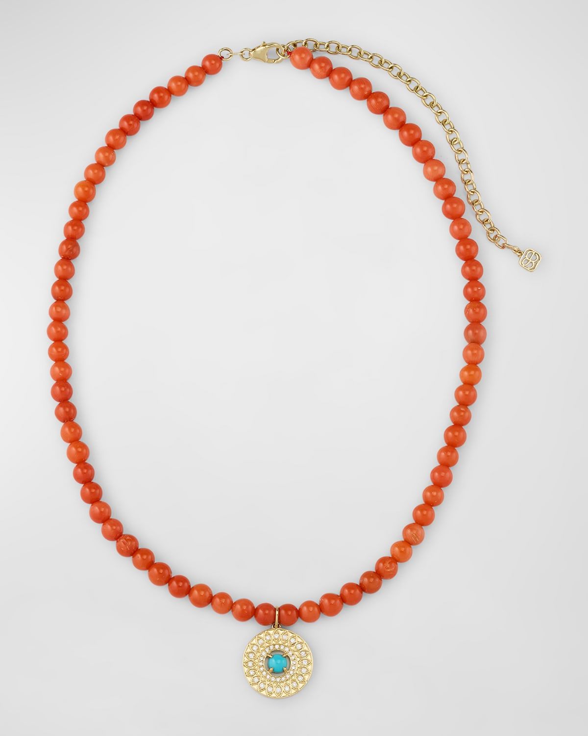 Turquoise Evil Eye on Coral Beaded Choker