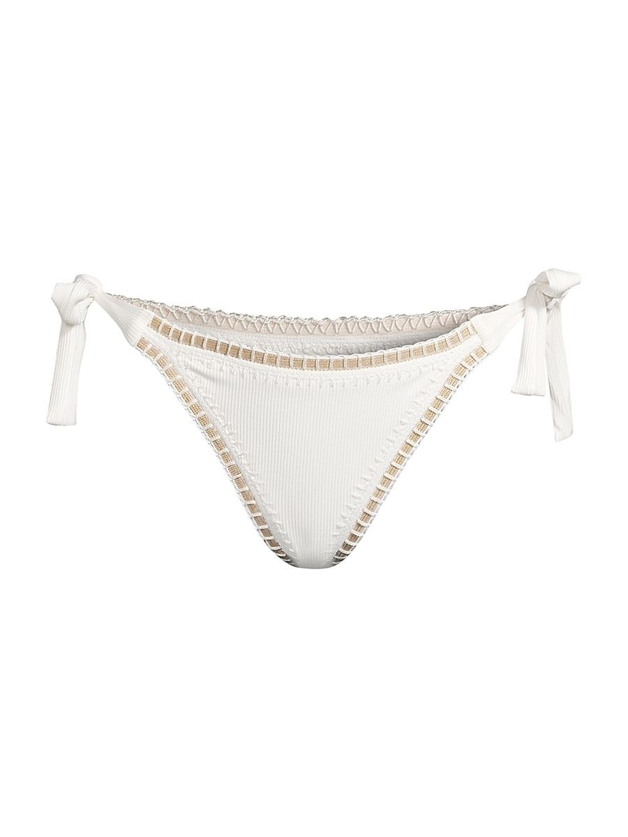 Women's Crochet-Trim Ribbed Bikini Bottom - White Pearl - Size Large