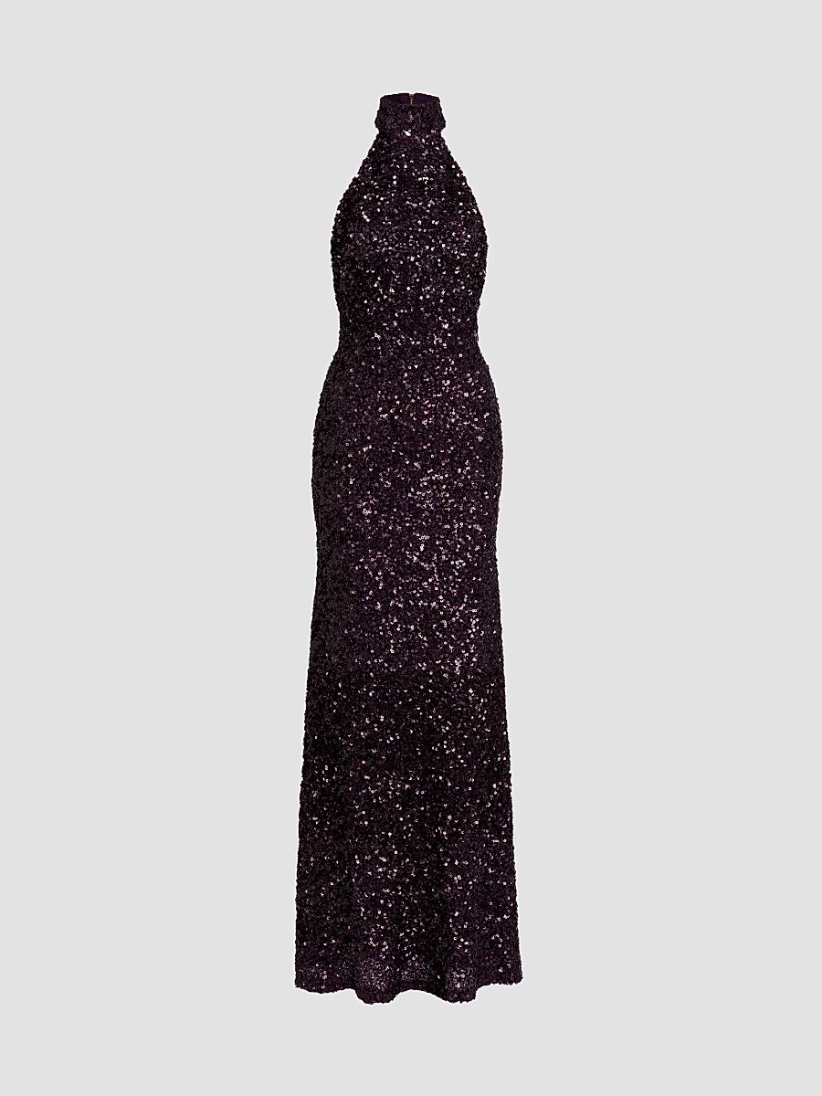Women's Dido Sequined Halter Maxi Dress - Purple - Size XS