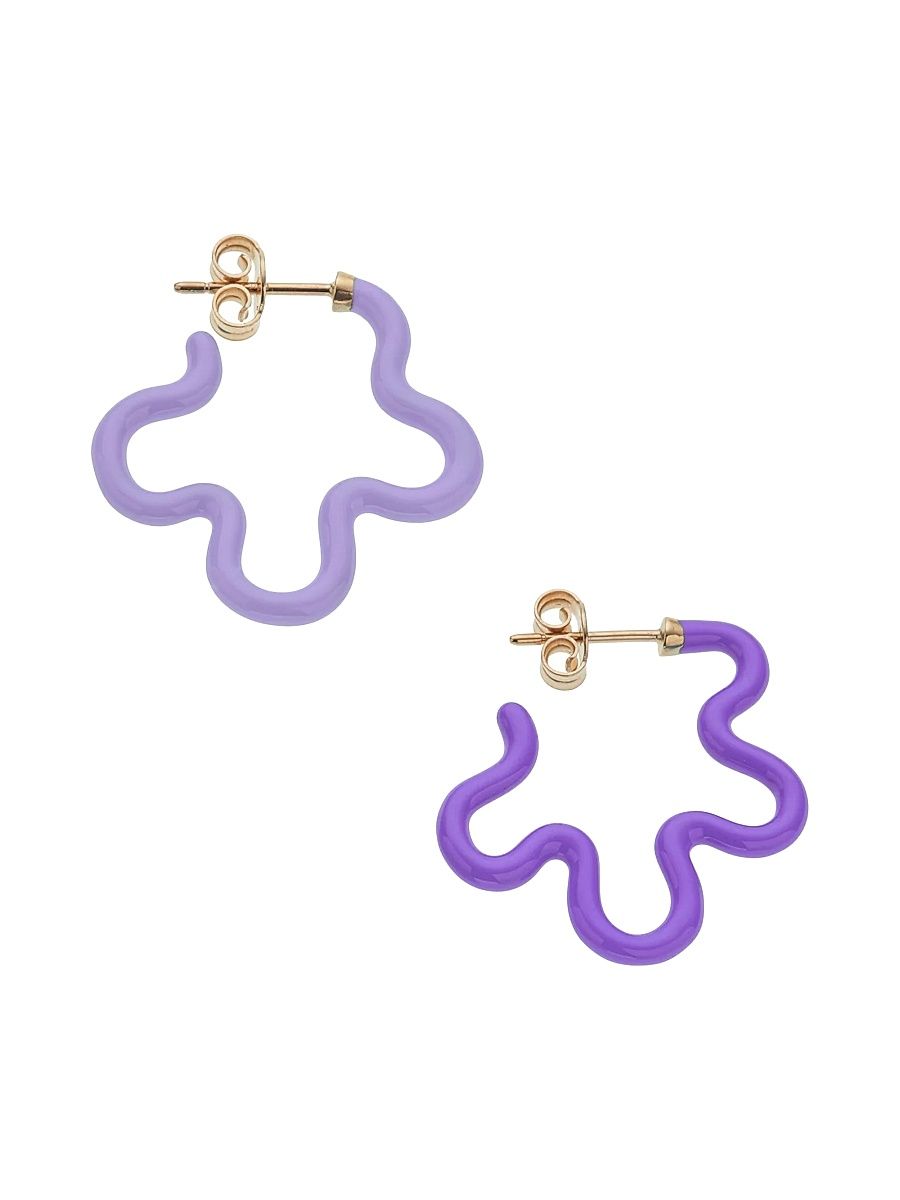 Women's Flower Funk Flower Power Goldtone & Two-Tone Enamel Asymmetric Hoop Earrings - Purple