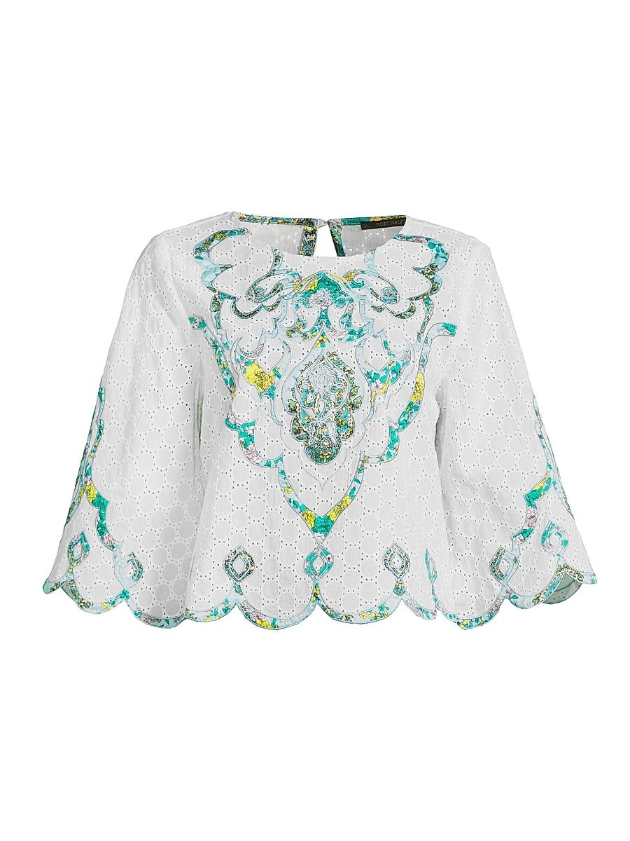 Women's Ramona Eyelet Cotton Blouse - Ivory Multi - Size XL