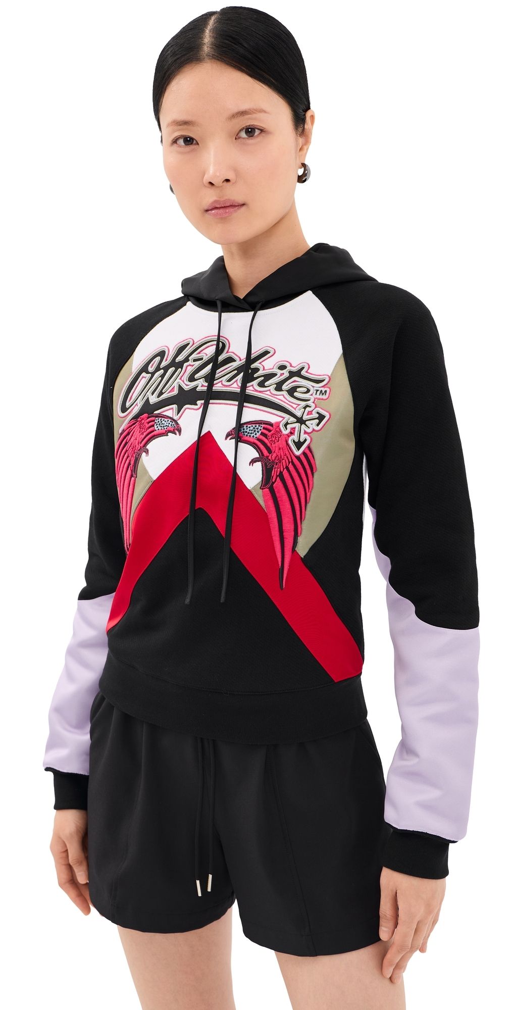 Off-White Double Eagle Colorblock Hoodie Black Barbados Cherry M