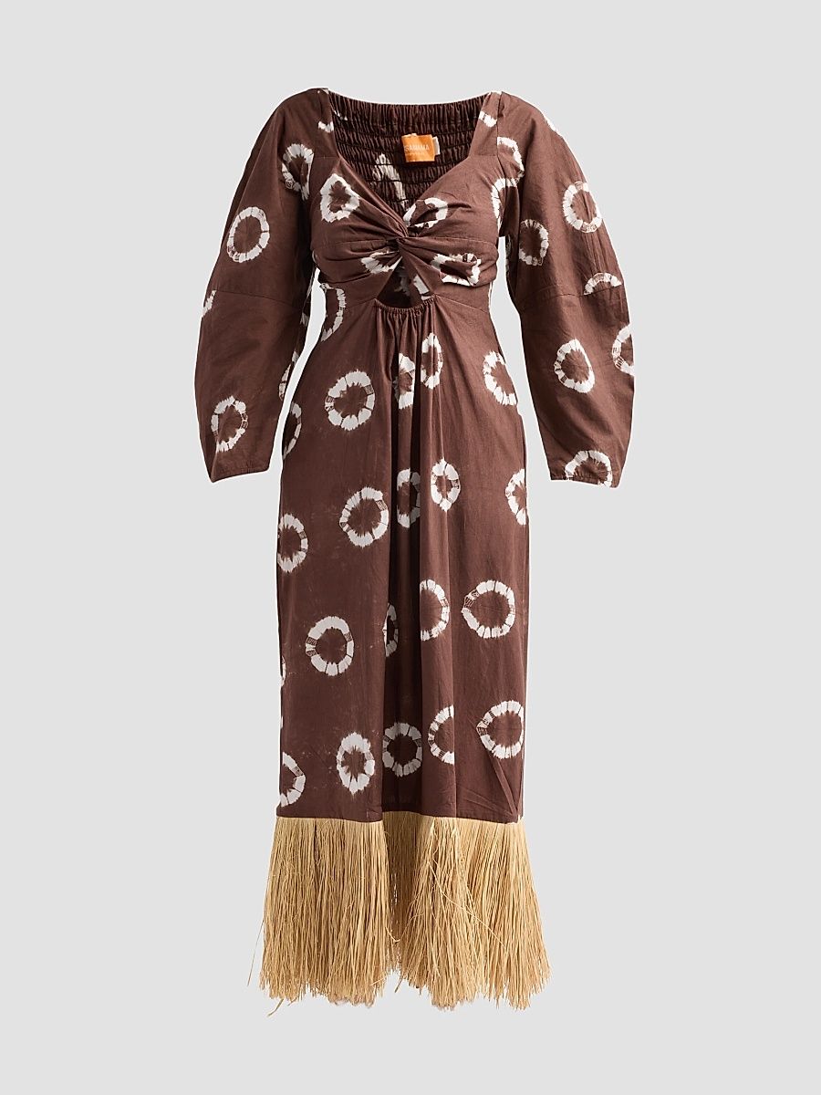 Women's Ajoke Tie-Dye Fringe Midi Dress - Mocha - Size XL