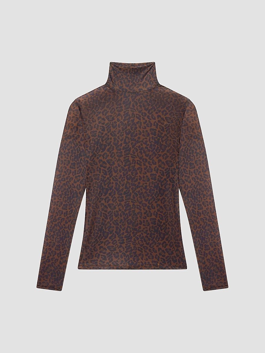 Women's The Hosiery Leopard Print Sheer Top - Dark Leopard Multi - Size Large