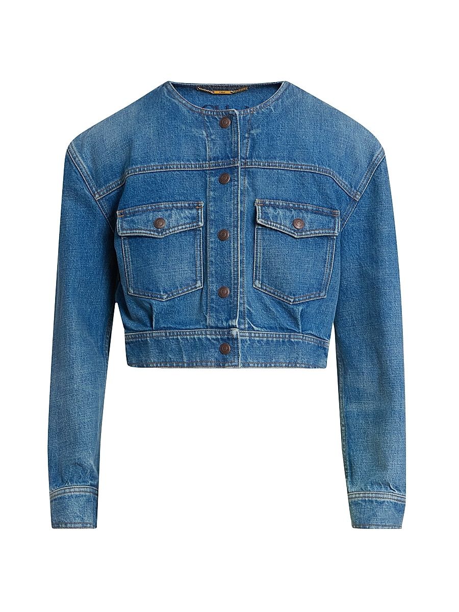 Women's Denim Crop Jacket - Dusty Cobalt - Size 12