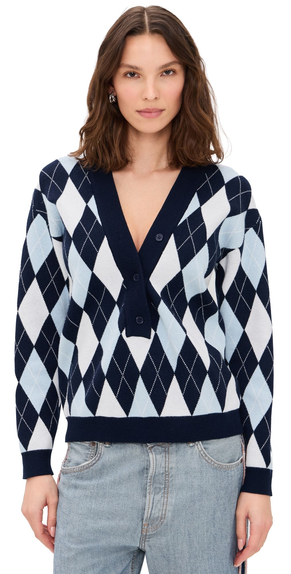 Lioness Prado Knit Sweater Blue Argyle M