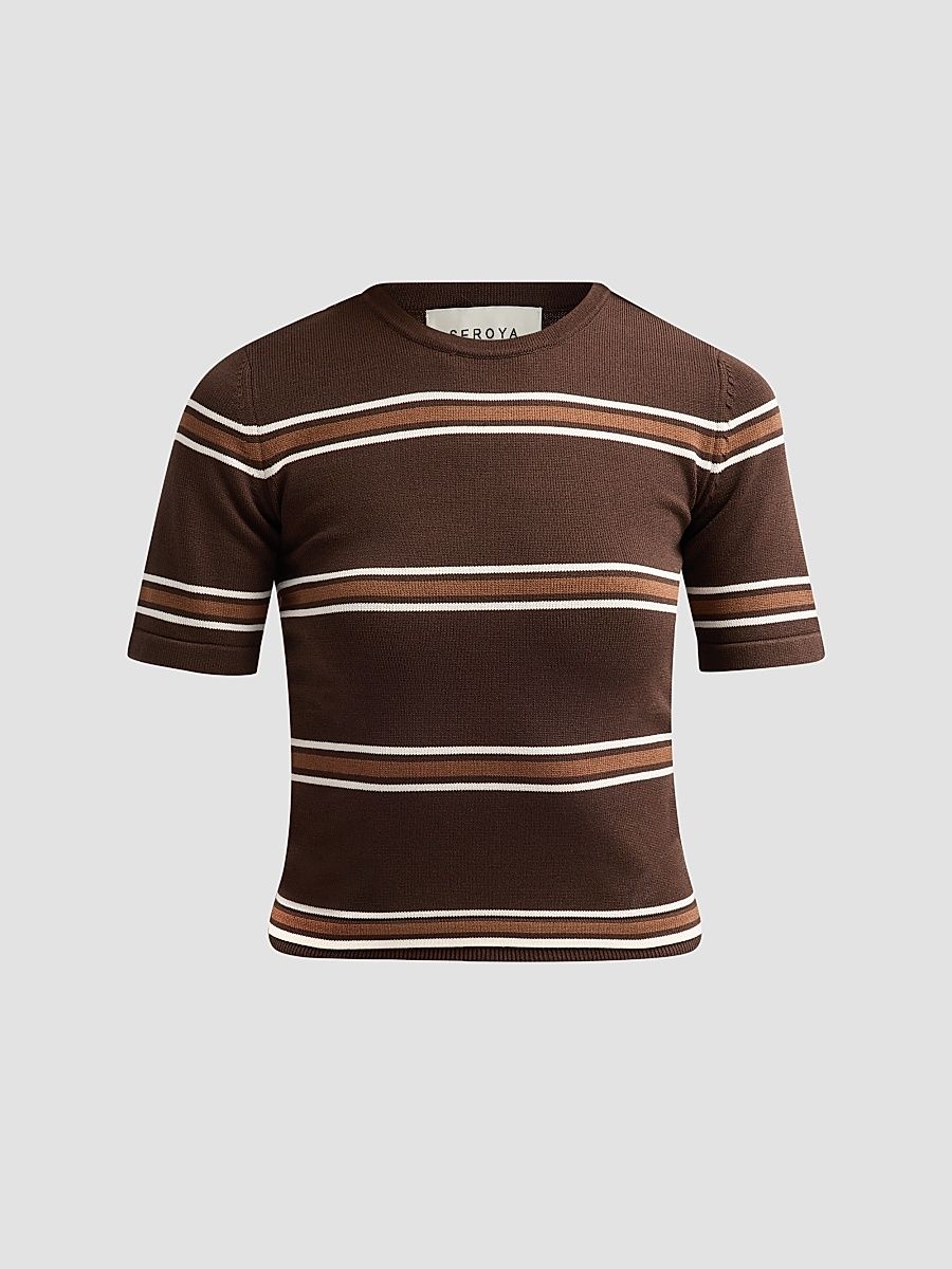 Women's Ry Knit Top - Bosun Brown Stripe - Size XS
