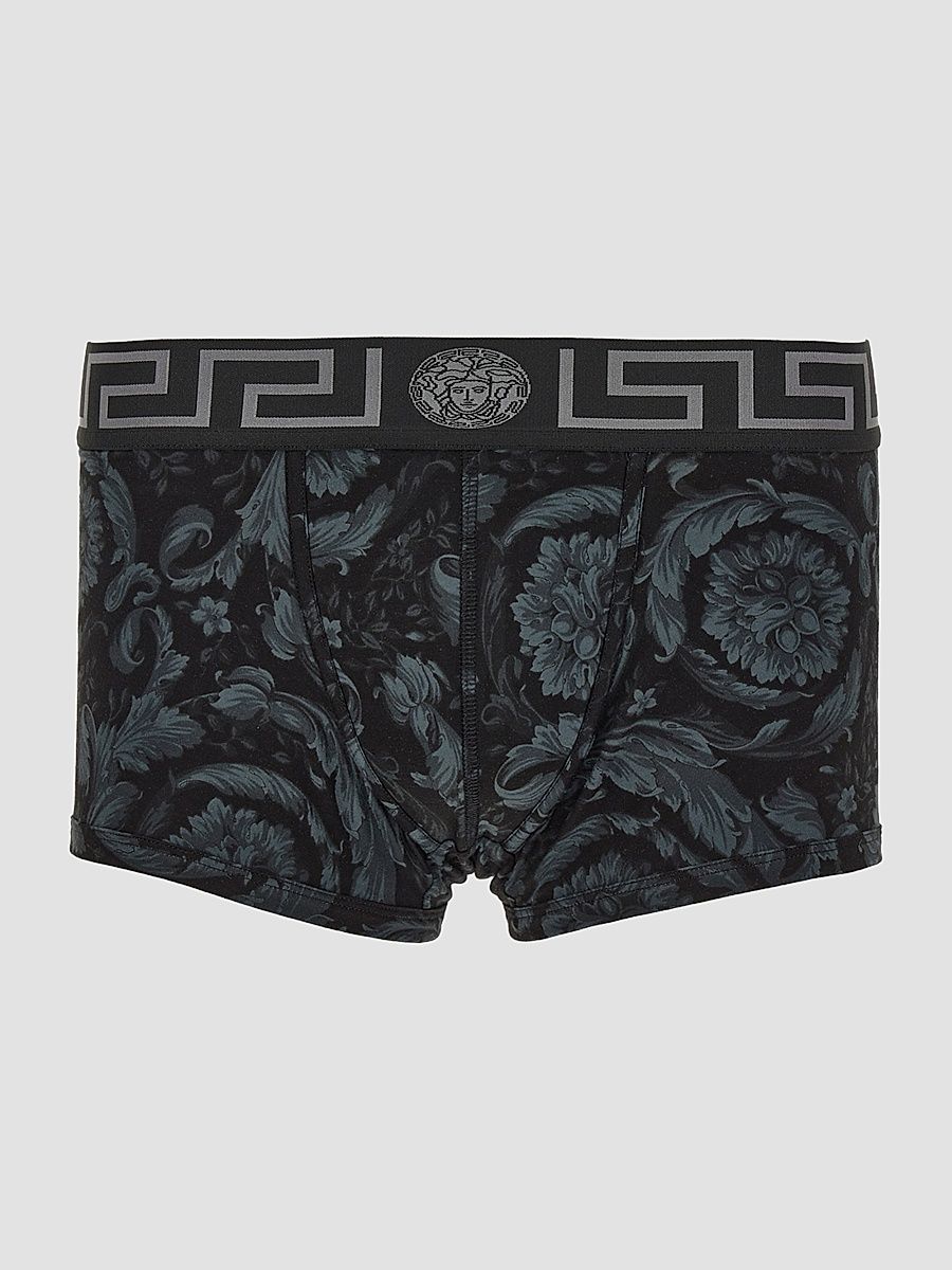 Men's All Over Baroque Print Trunk Brief - Black Grey - Size XL