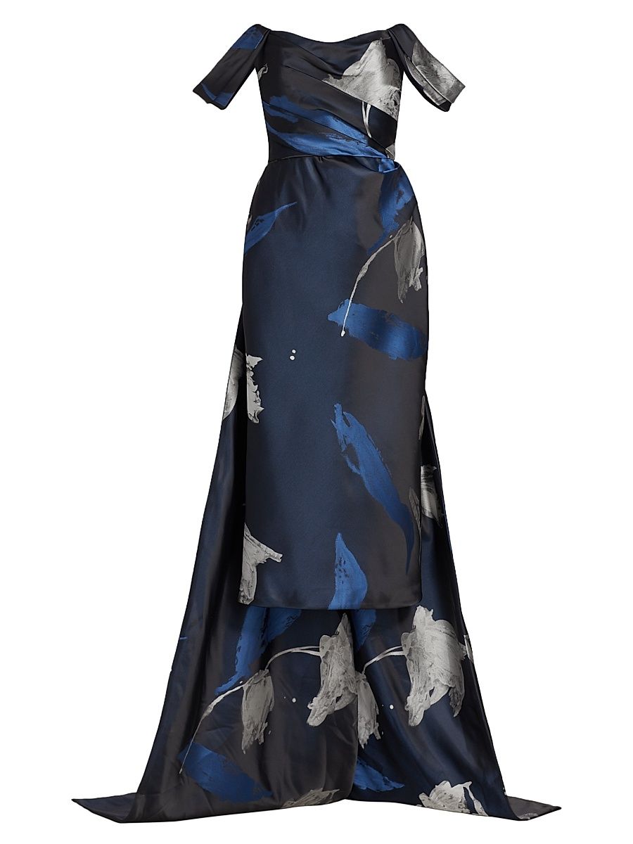 Women's Jacquard Column Gown - Navy Multi - Size 6