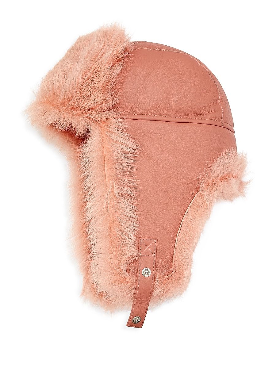Women's Shearling Trapper Hat - Pink
