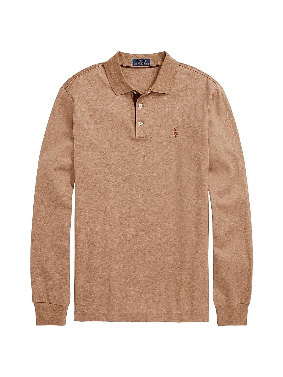 Men's Cotton Long-Sleeve Polo Shirt - Grey Cloud Heather - Size Medium