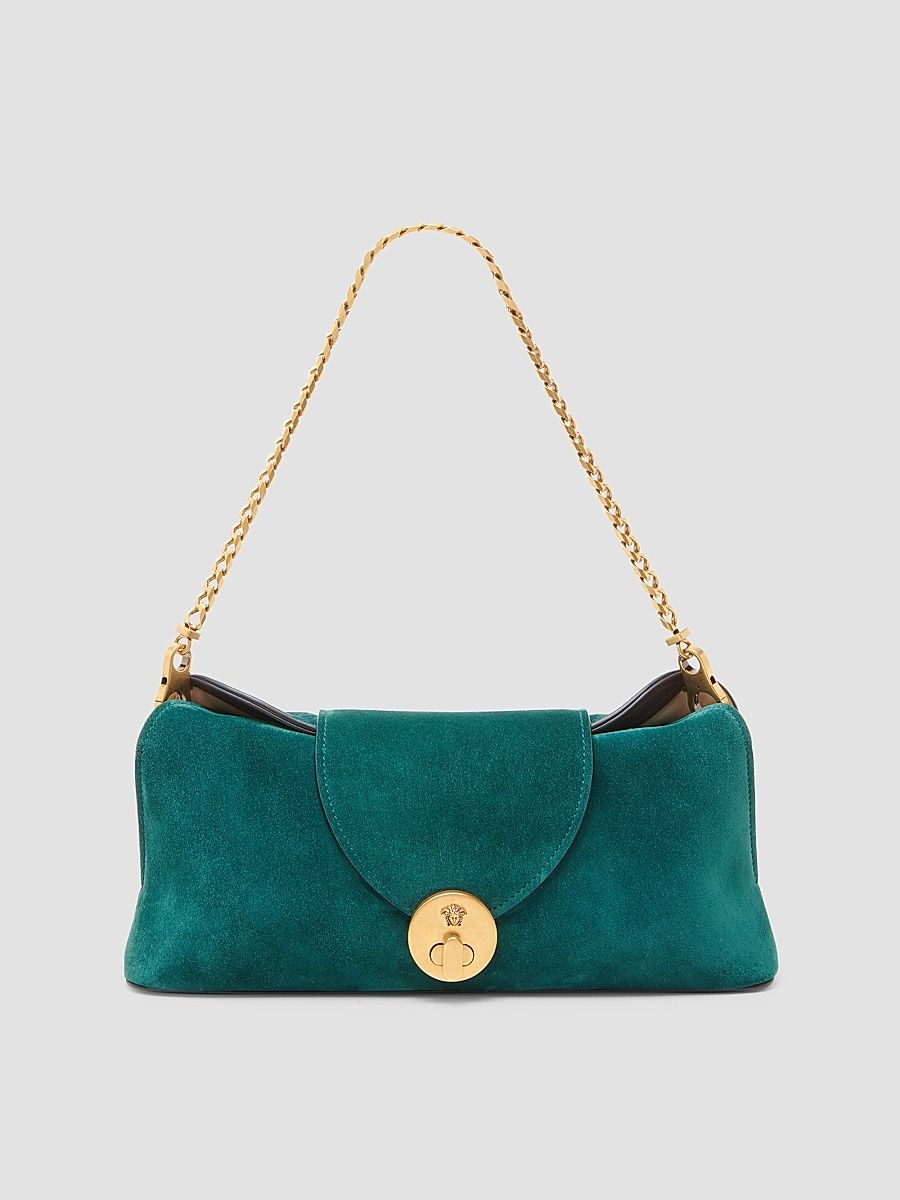 Women's Medusa Suede Clutch - Oil Gold