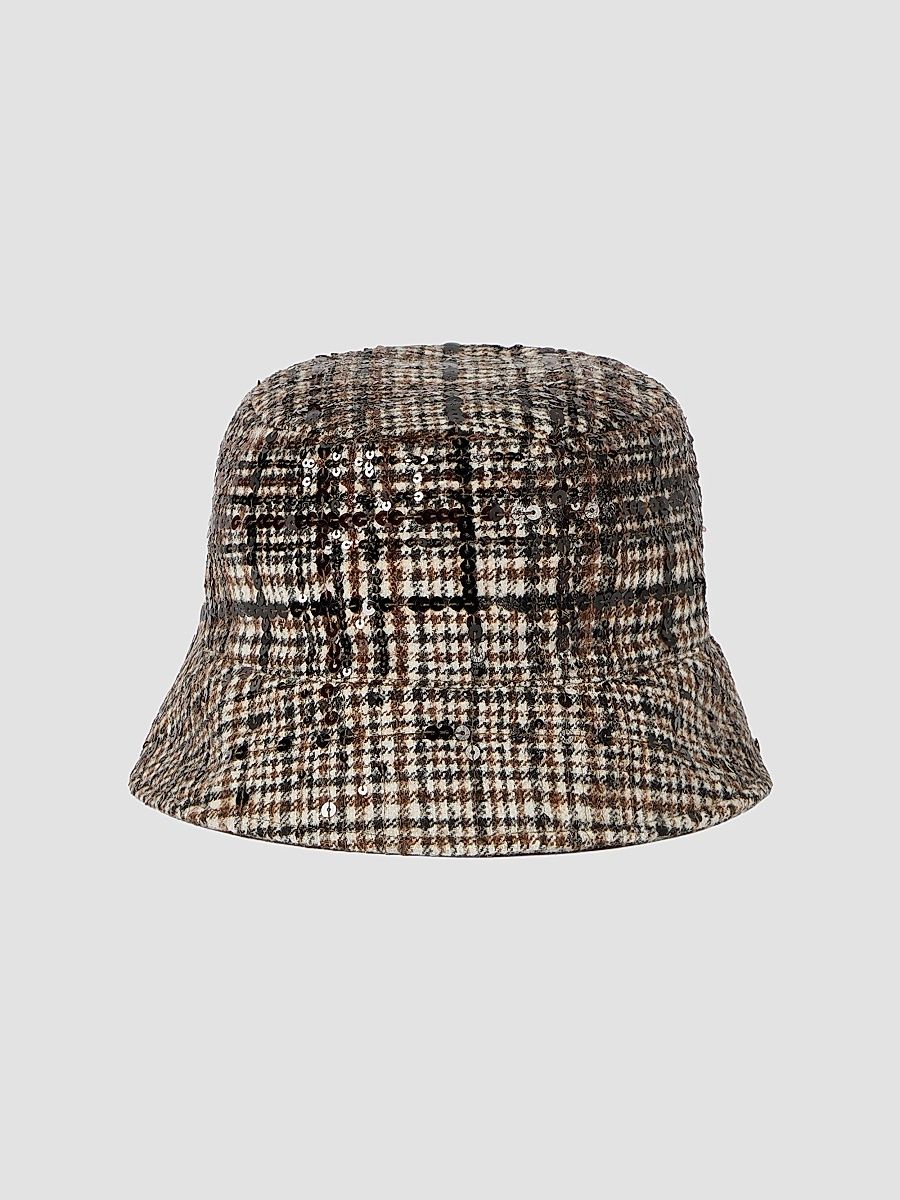 Brunello Cucinelli Women's Water-Resistant Checked Alpaca and Wool Bucket Hat - Brown - Size Medium