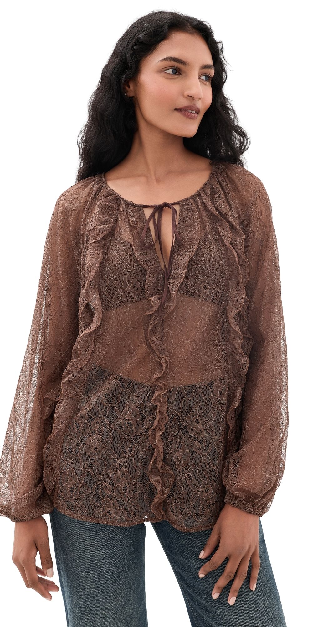 Secular Lace Blouse Chocolate XS