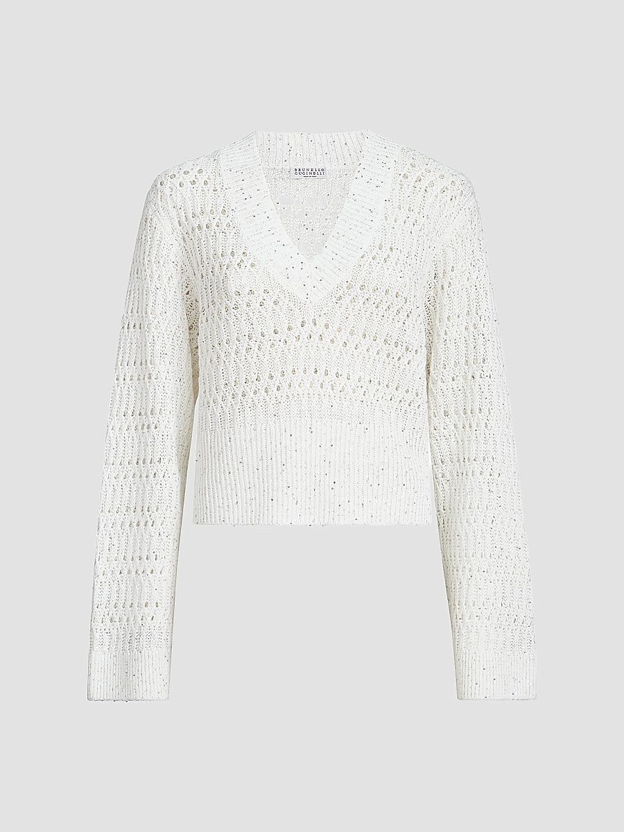 Brunello Cucinelli Women's Linen Dazzling Braids Sweater - White - Size XXXL