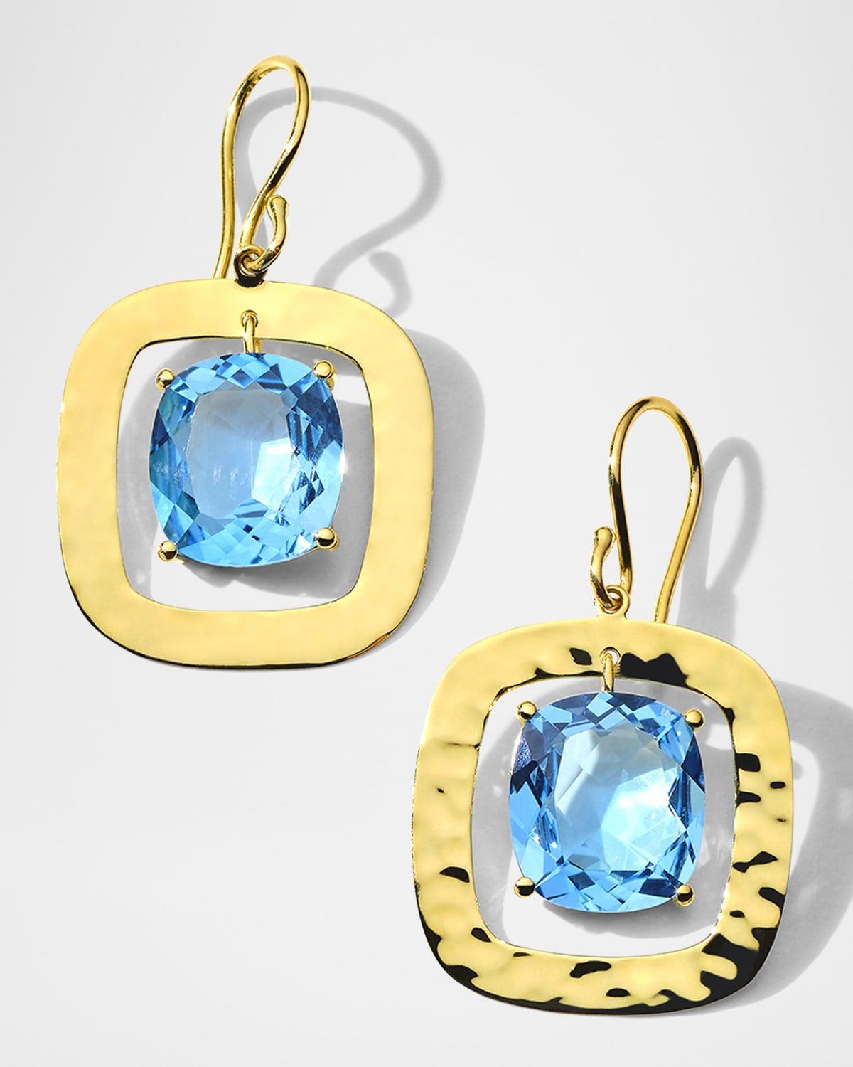 Rock Candy Rainbow Crinkle Medium Cushion Topaz Earrings in 18K Gold