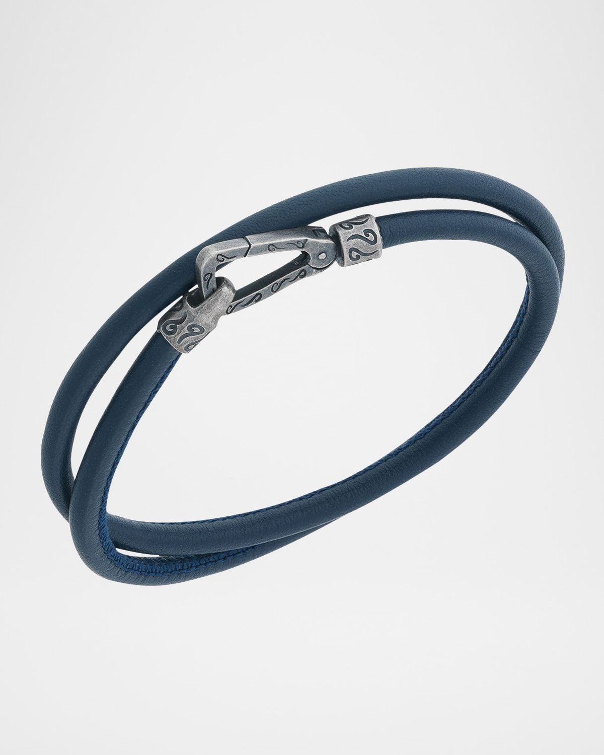 Men & apos;s Lash Double Wrap Smooth Leather Bracelet, Silver