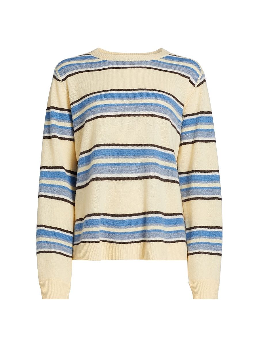 Women's Striped Cashmere-Blend Sweater - Parmesan Multi Stripe - Size Large