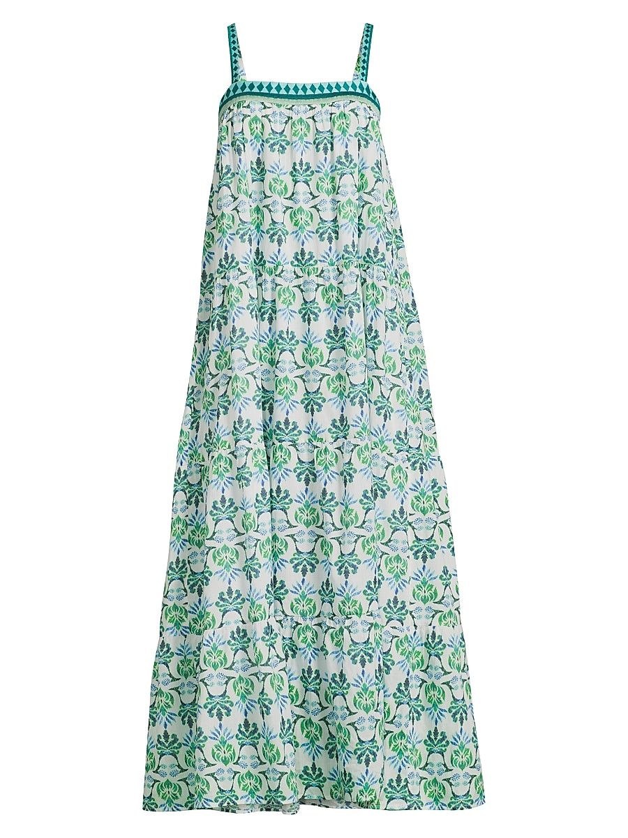 Women's Natasha Floral Cotton A-Line Maxi Dress - Green Teresinia - Size Large