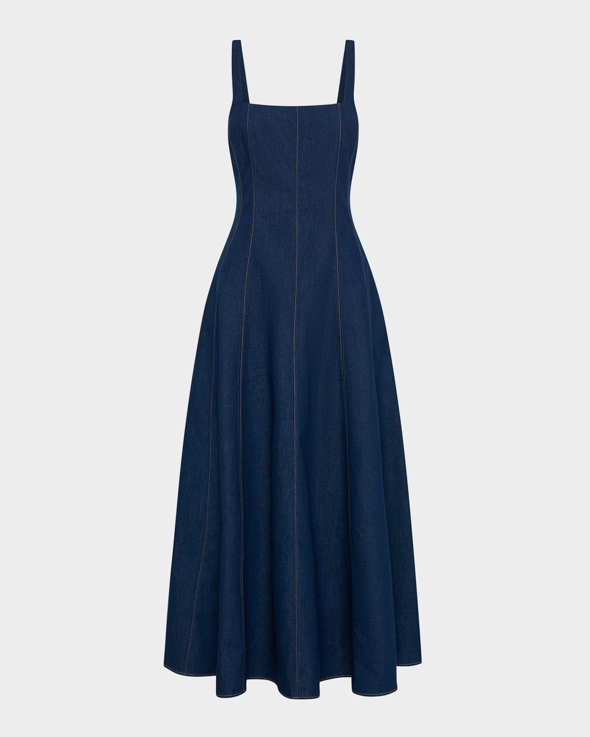 Athena Square-Neck Cotton Denim Maxi Dress