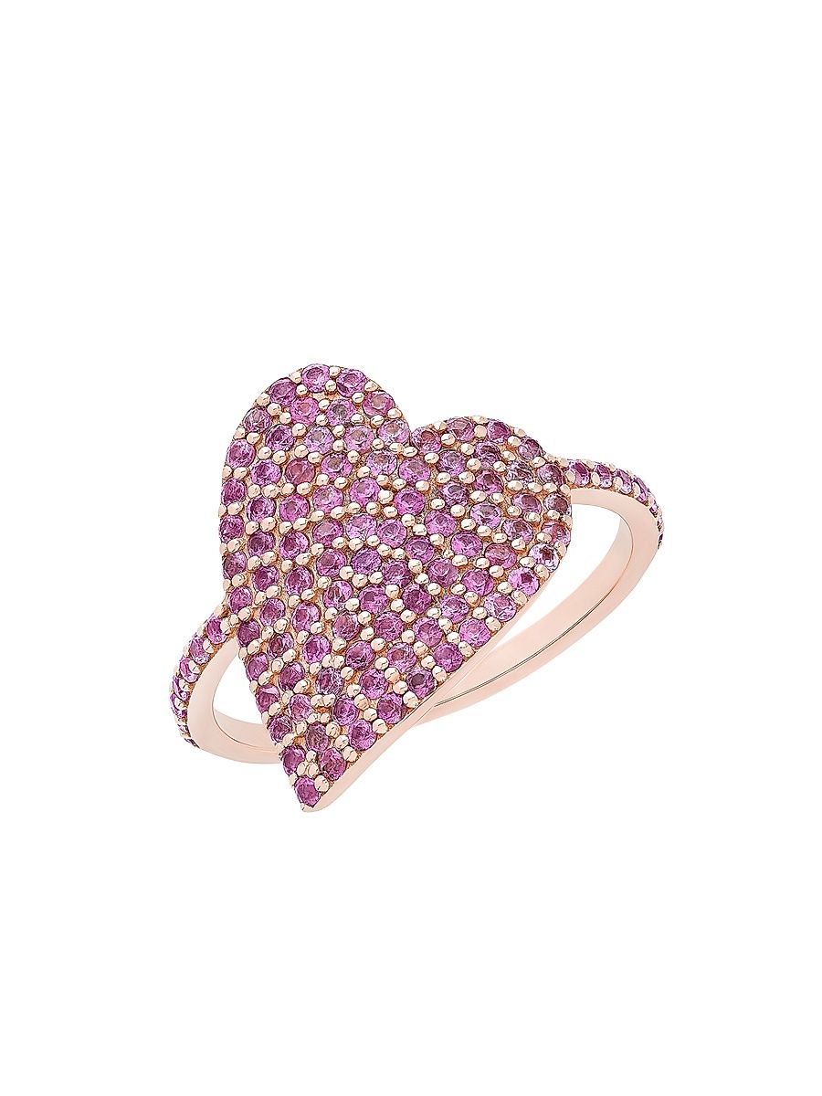 Women's 14K Yellow Gold & Pink Sapphire Heart Ring - Yellow Gold - Size 8