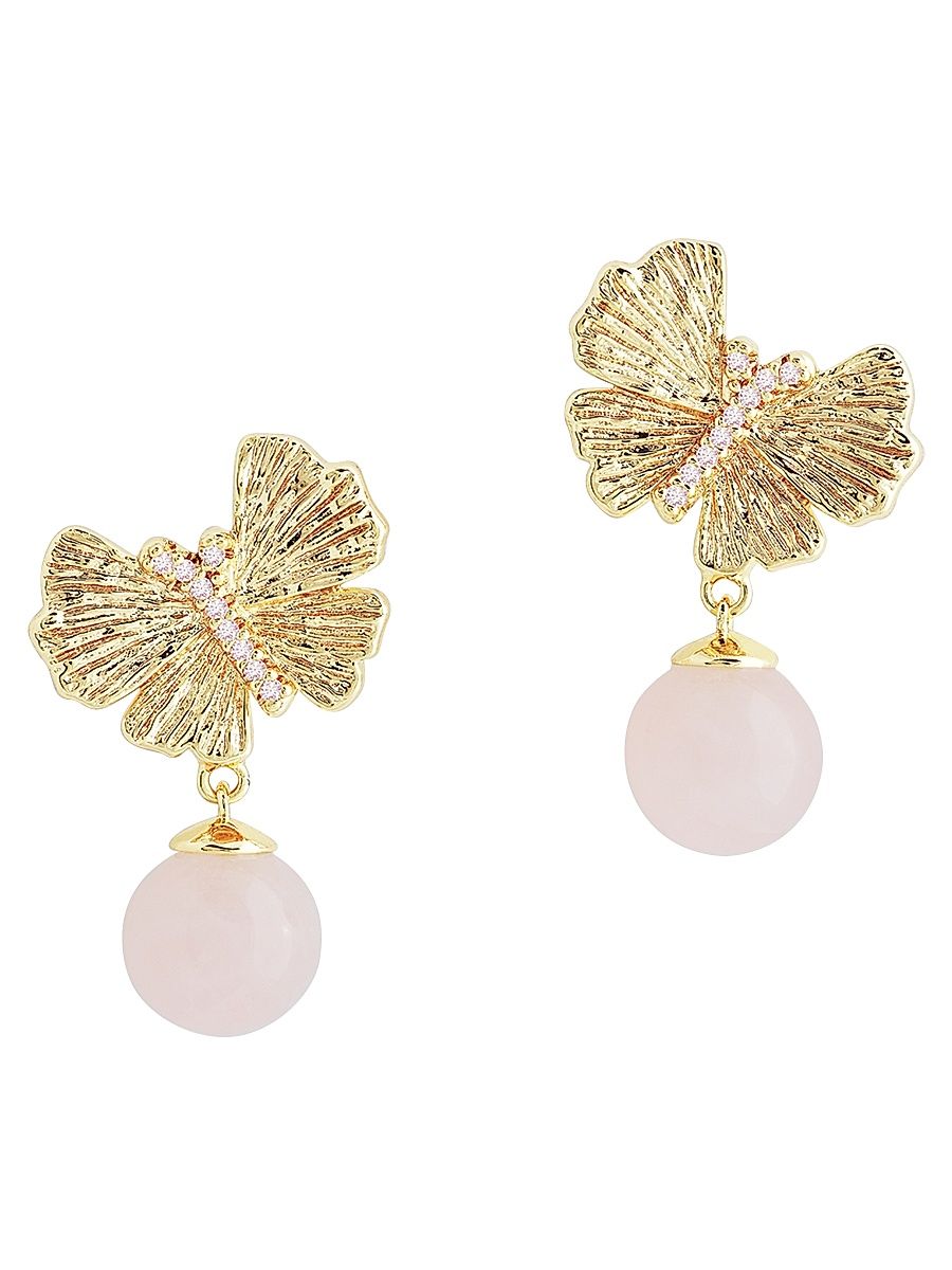 Women's Butterfly 18K-Gold-Plated, Rose Quartz & Cubic Zirconia Drop Earrings - Gold