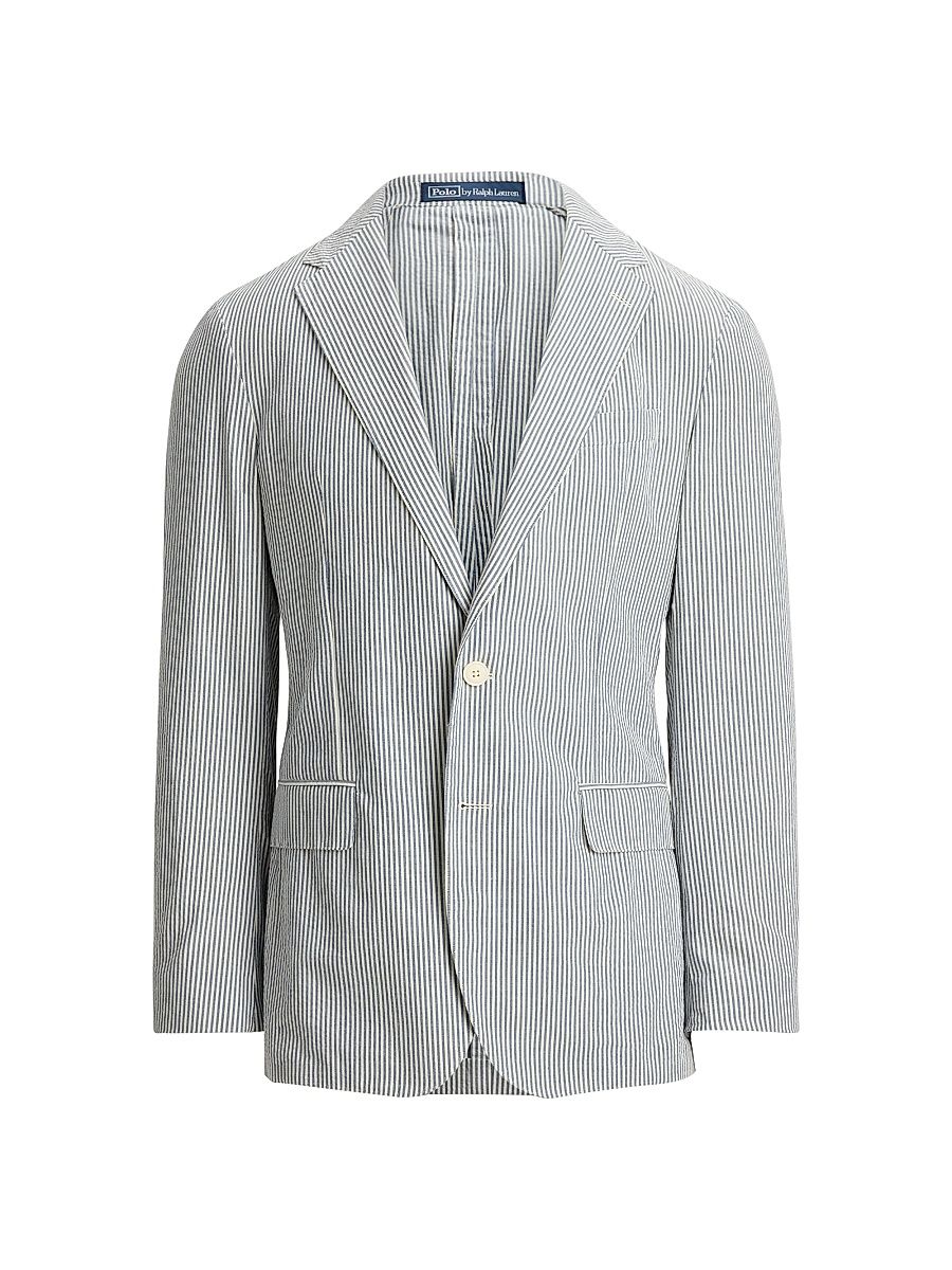 Men's Striped Cotton Seersucker Blazer - Vintage Blue Vintage Cream - Size 38