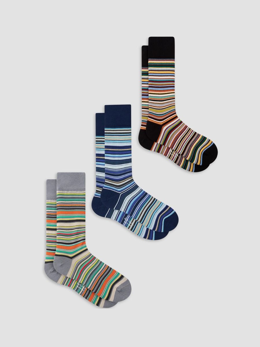 Paul Smith Men's Holiday Cracker Signature Stripe Socks 3-Pack - Mixed