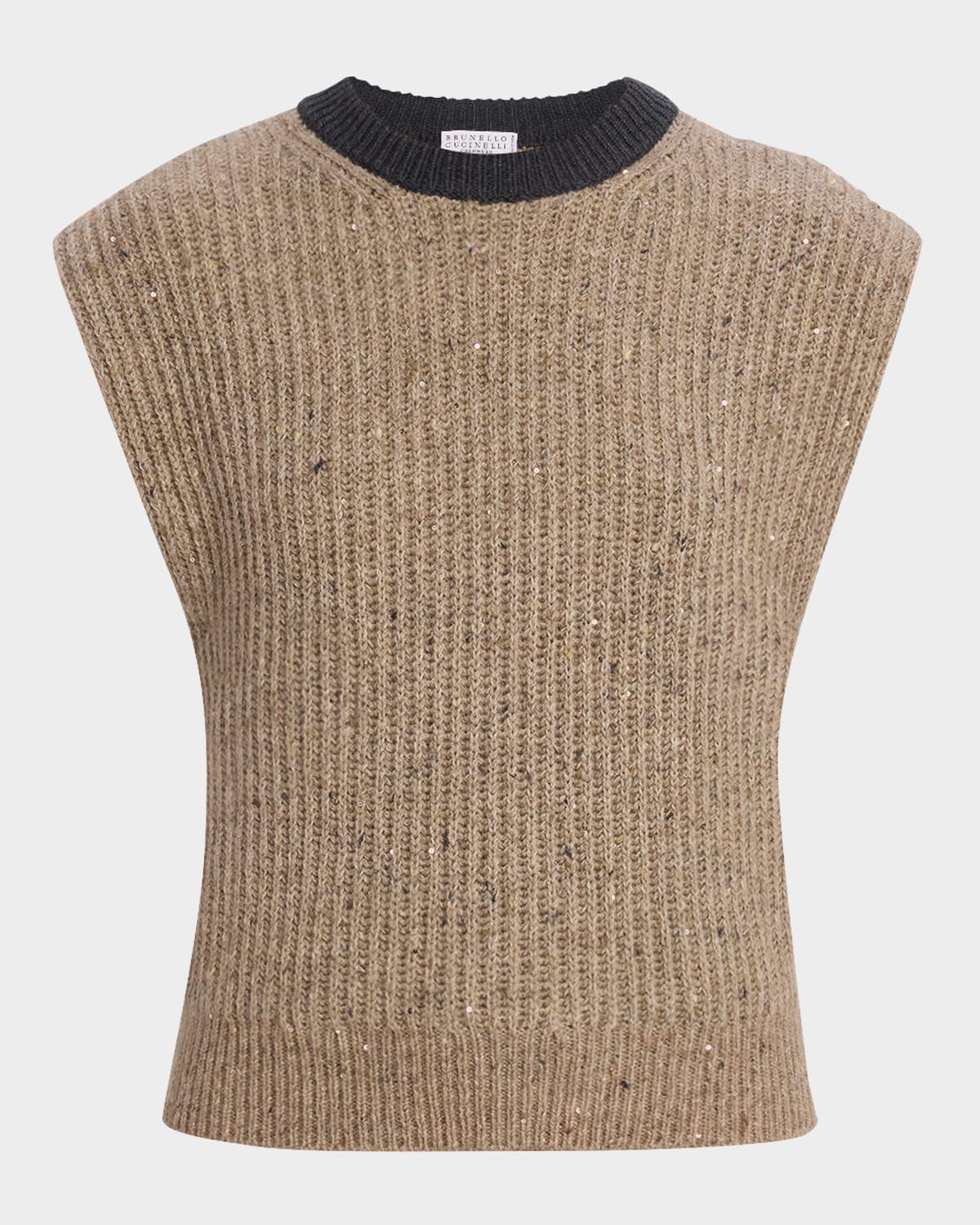 Sleeveless Sequined Wool-Cashmere Sweater