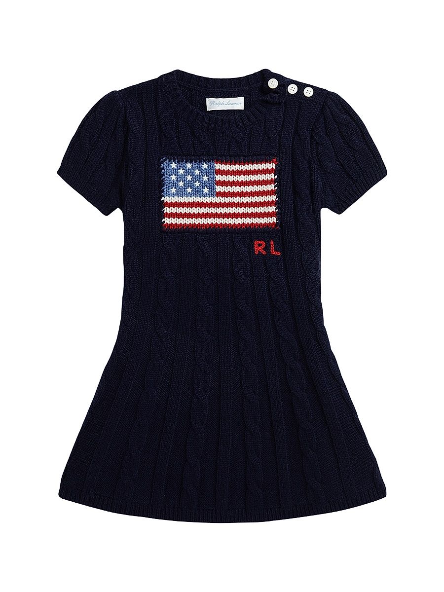 Baby Girl's American Flag Cashmere Cable-Knit Dress - Navy - Size 9 Months