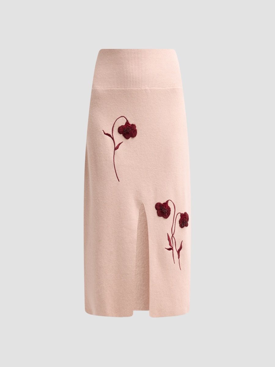 Erdem Women's Floral-Embroidered Knit Pencil Skirt - Blush - Size Medium
