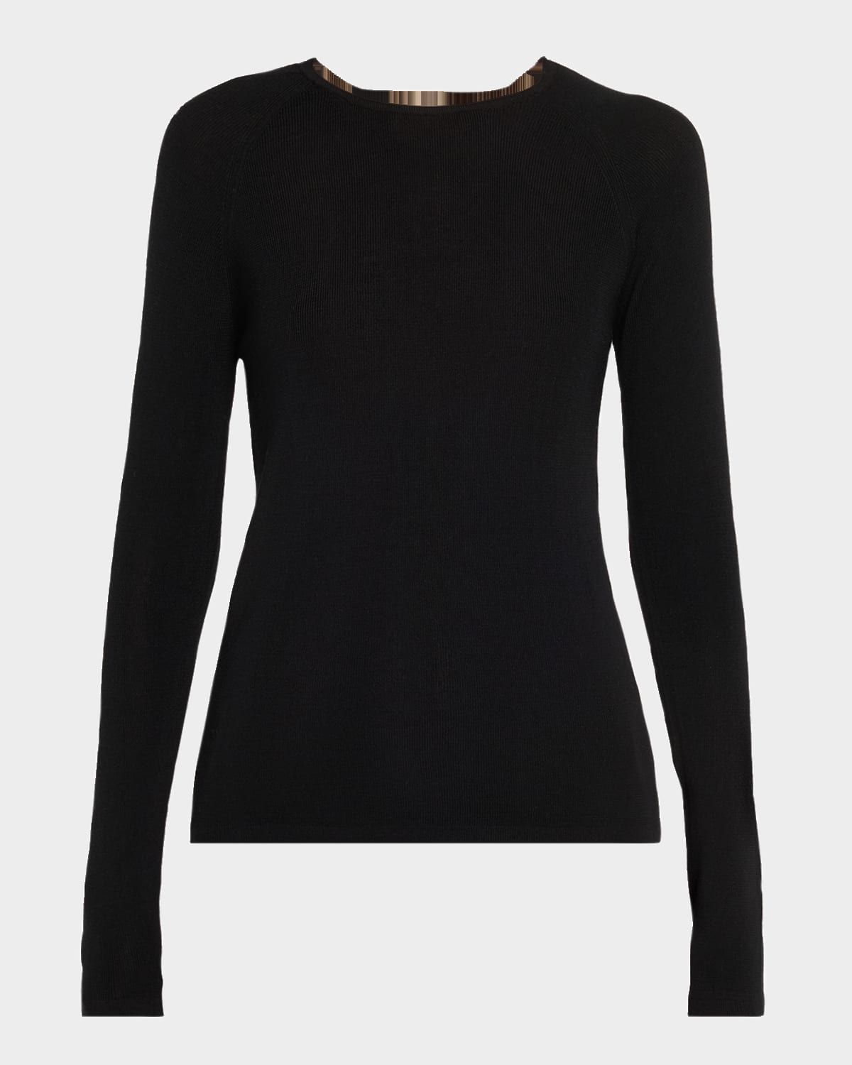 Crewneck Micro Rib Knit Wool-Silk T-Shirt
