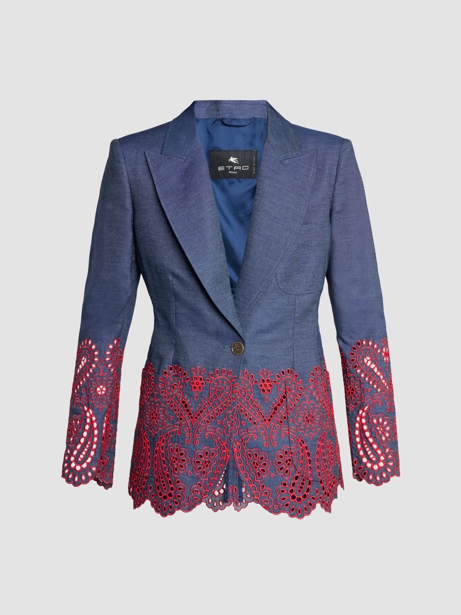 Etro Women's Embroidered Cotton-Blend Blazer - Combined Variant - Size 14
