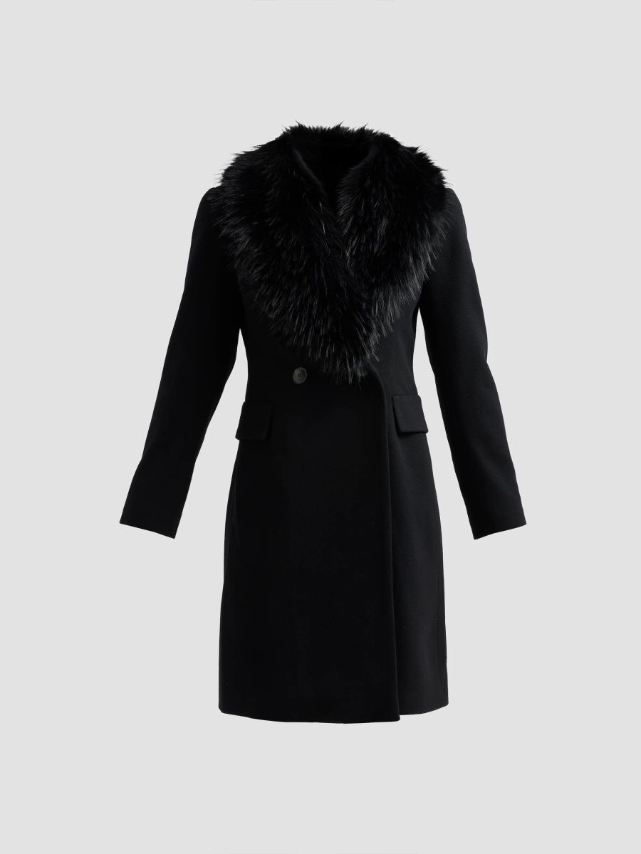 Fleurette Women's Sage Faux Fur Collar Coat - Black - Size 0