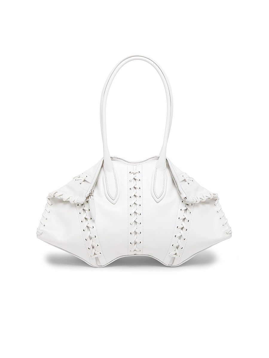 Women's Manta Corset-Inspired Leather Shoulder Bag - White Multi