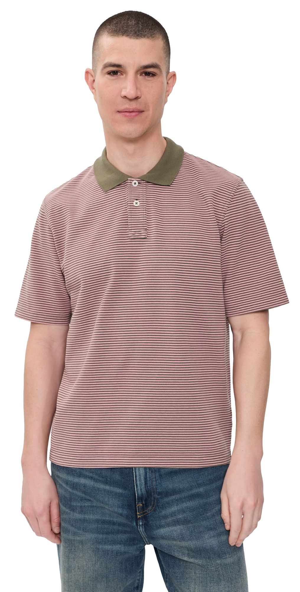 Corridor Stripe Pique Polo Pink L