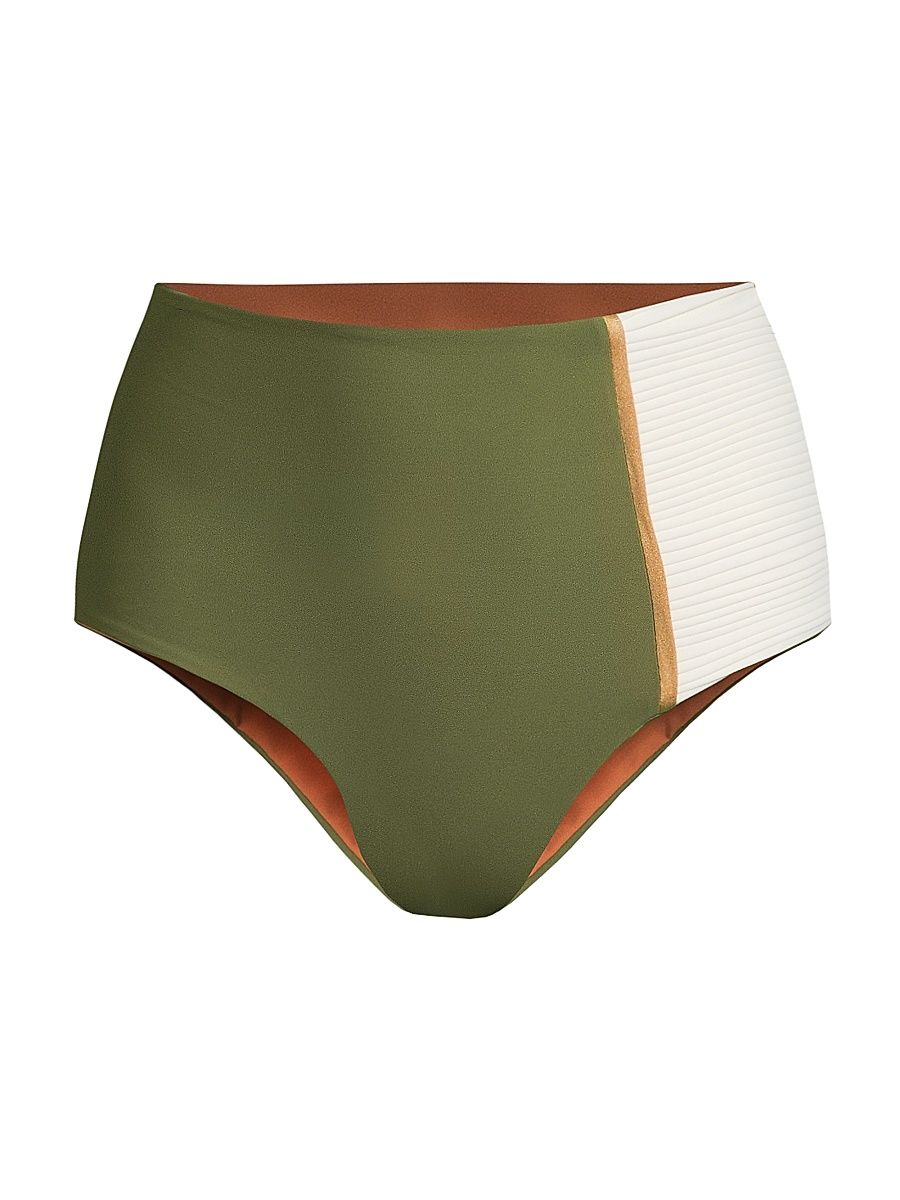 Women's Frida High-Waisted Bikini Bottom - Green Ivory - Size XS