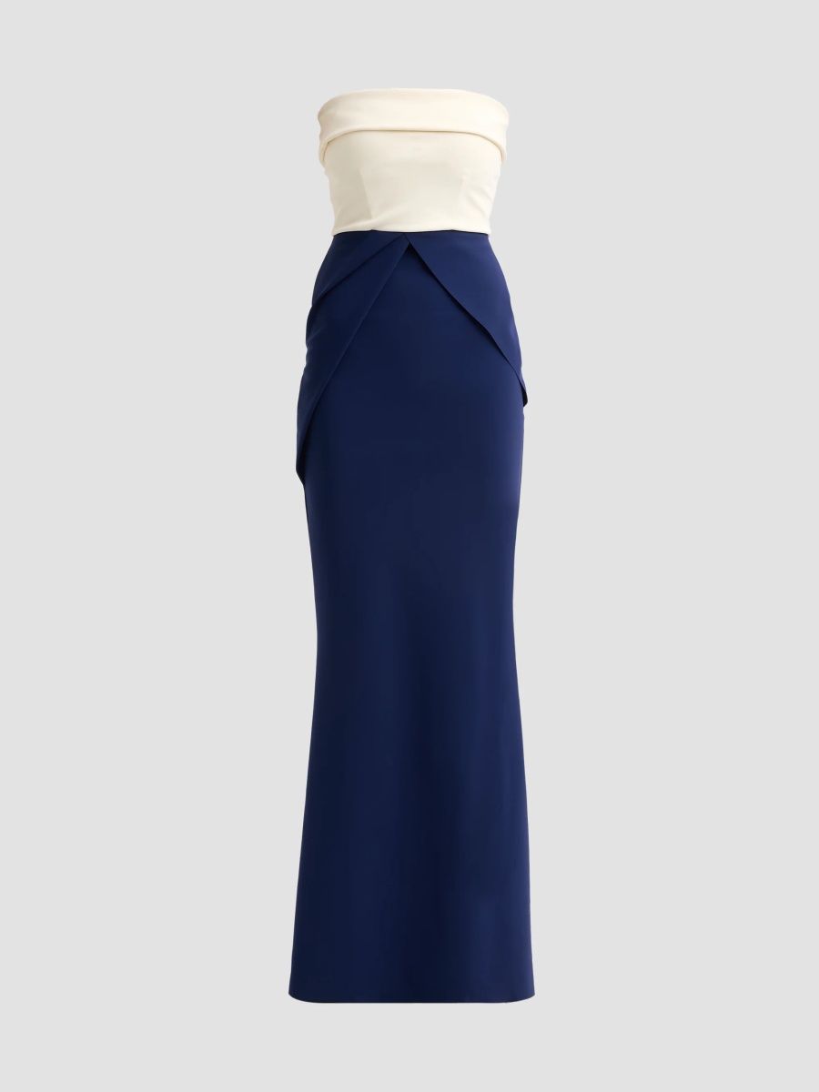 Chiara Boni La Petite Robe Women's Sharuki Strapless Sheath Gown - Cream Blue Notte - Size 16