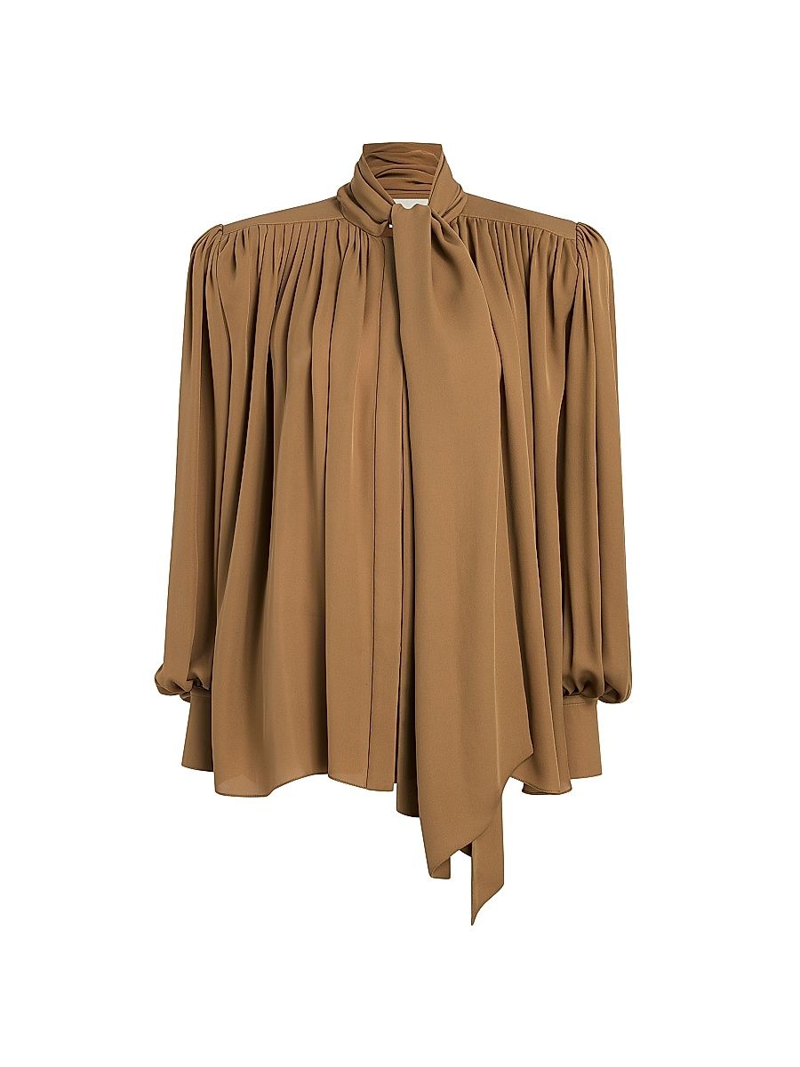 Women's Vali Silk Pleated Tieneck Blouse - Golden Ochre - Size 12