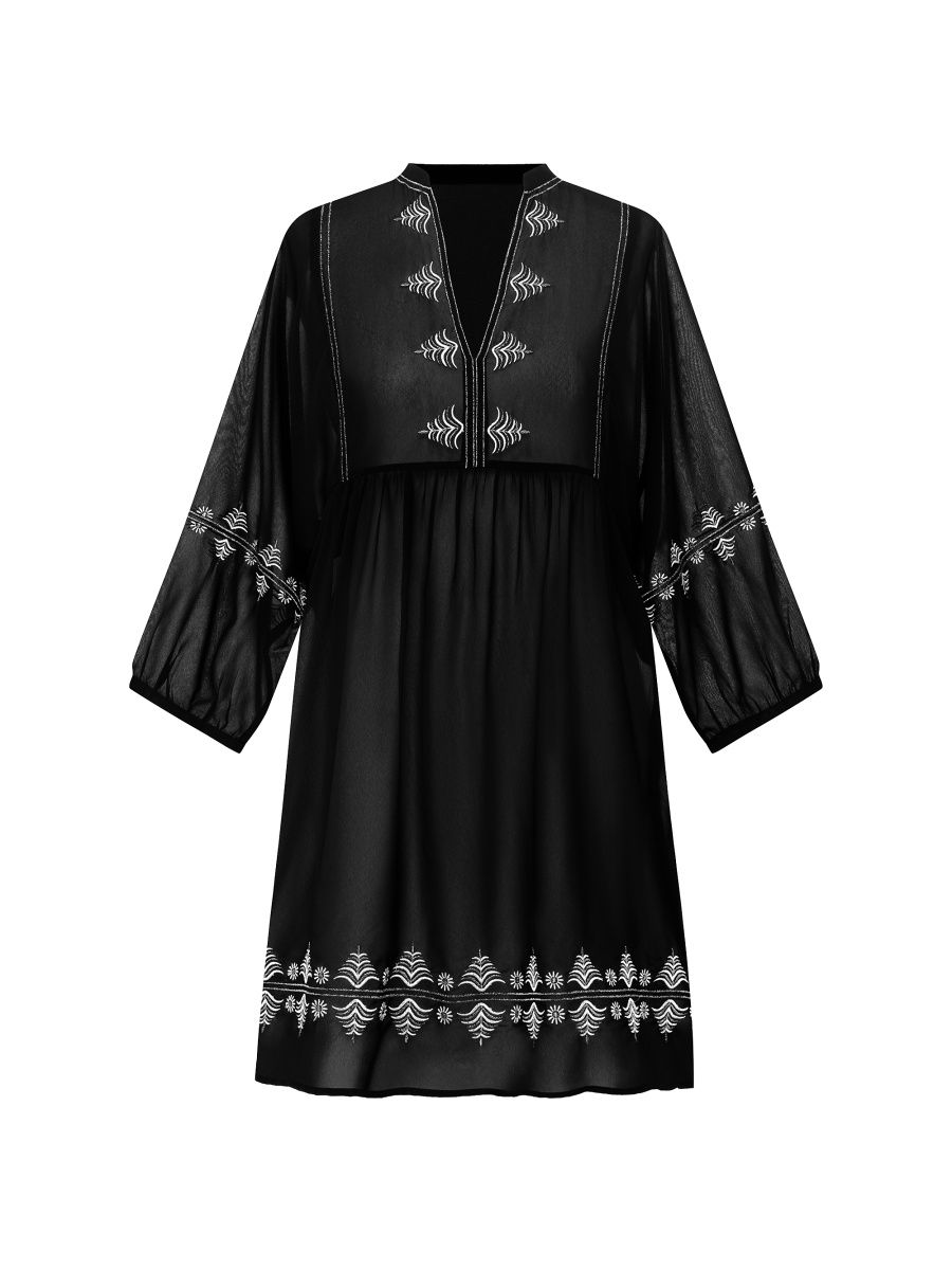 Miraclesuit Women's Solid Embroidered Beach Dress - Black And White - Size Small