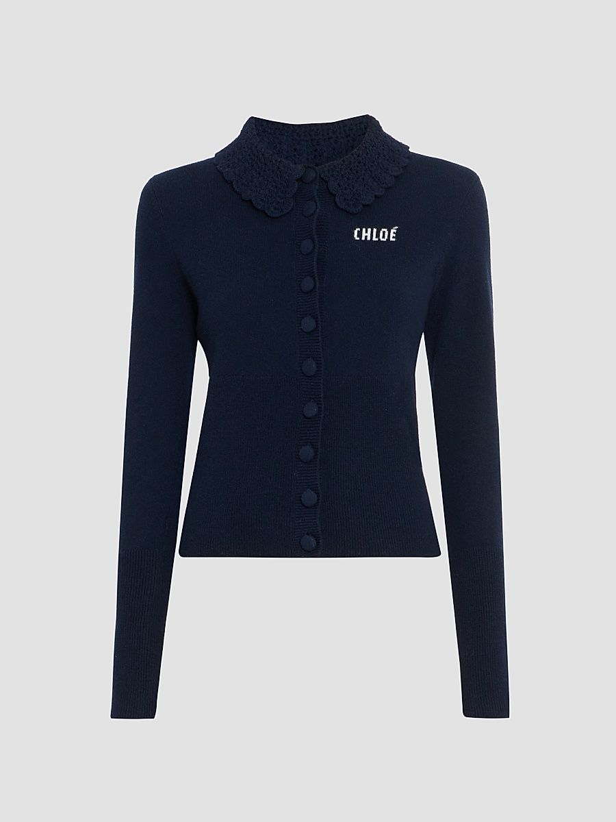 Women's Scalloped-Collar Wool Sweater - Ink Navy - Size XS