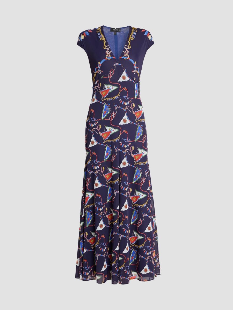 Etro Women's Status Printed Jersey Maxi Dress - Print Blue Base - Size 12