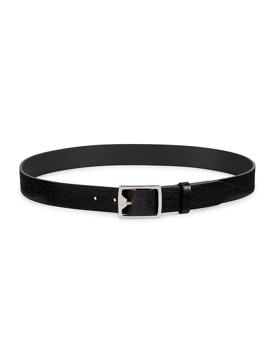 Women's Boyfriend Textured Leather Belt - Black - Size Large