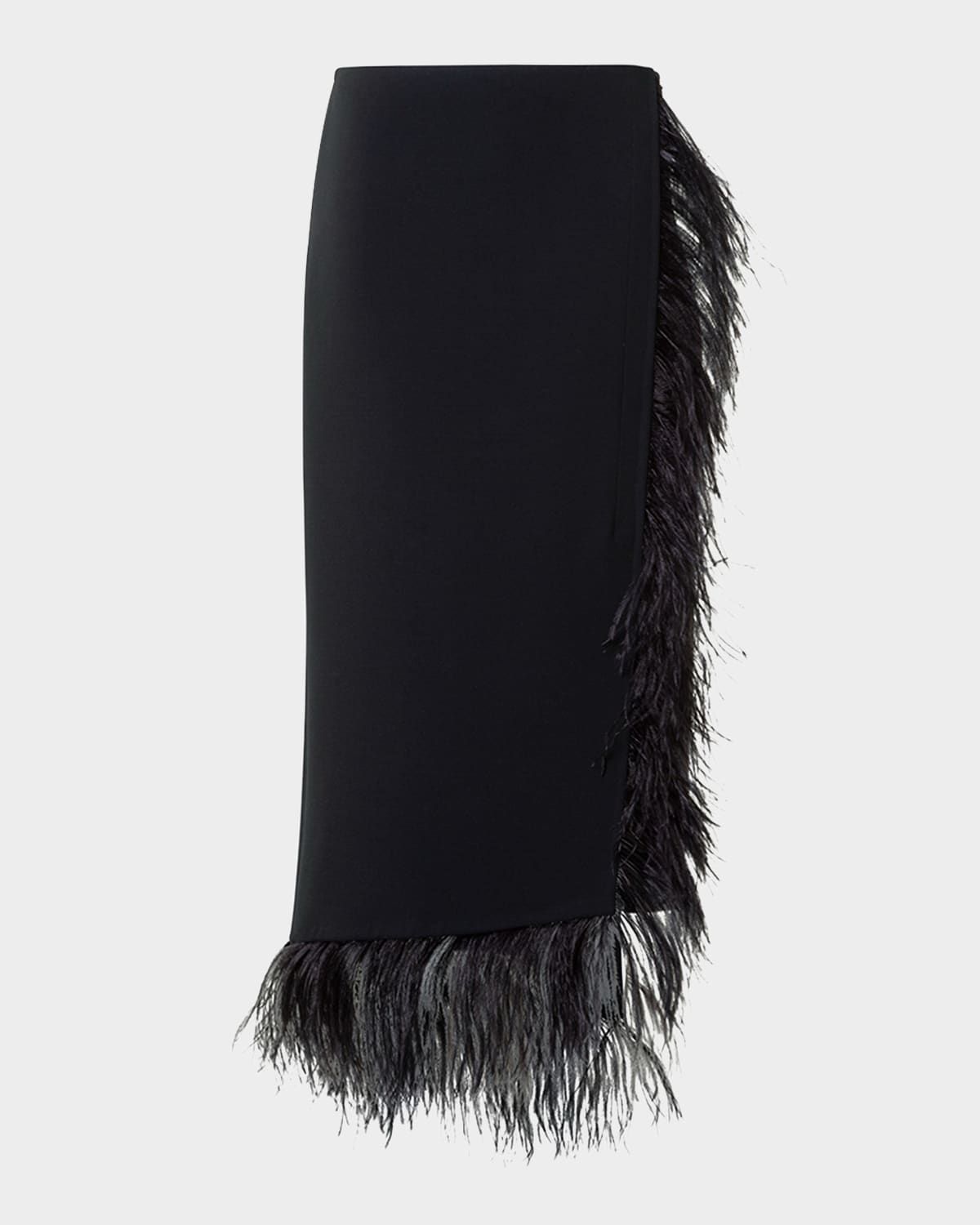 Feather-Trim Wool Stretch Double Face Midi Wrap Skirt