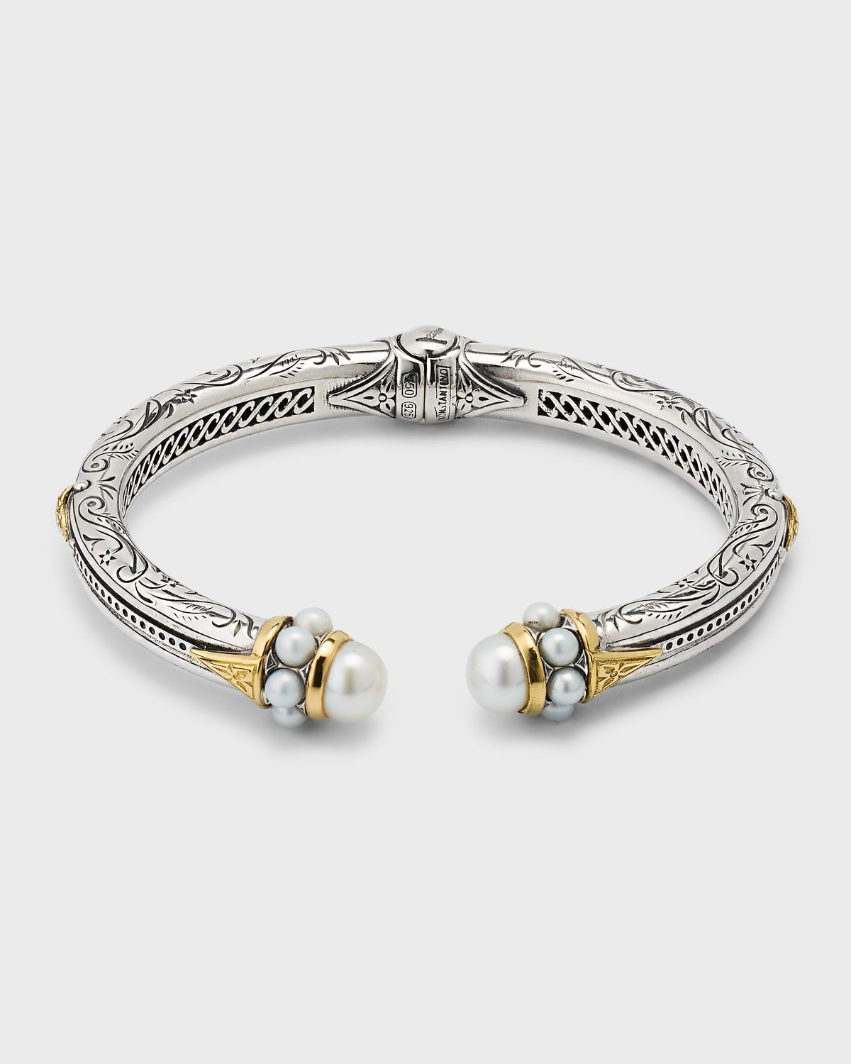 Sterling Silver and 18K Gold Pearl Bangle Bracelet