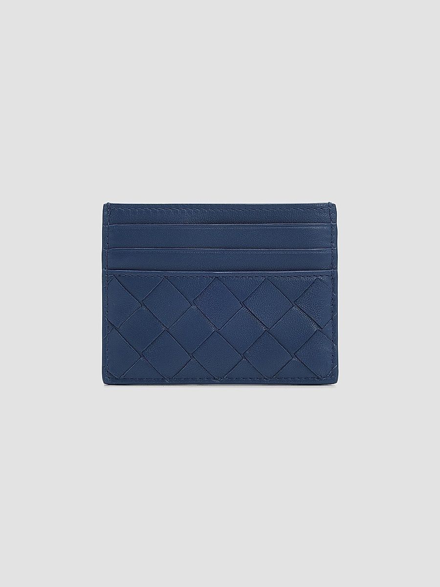 Bottega Veneta Women's Intrecciato Leather Card Case - Blue Venezia Gold