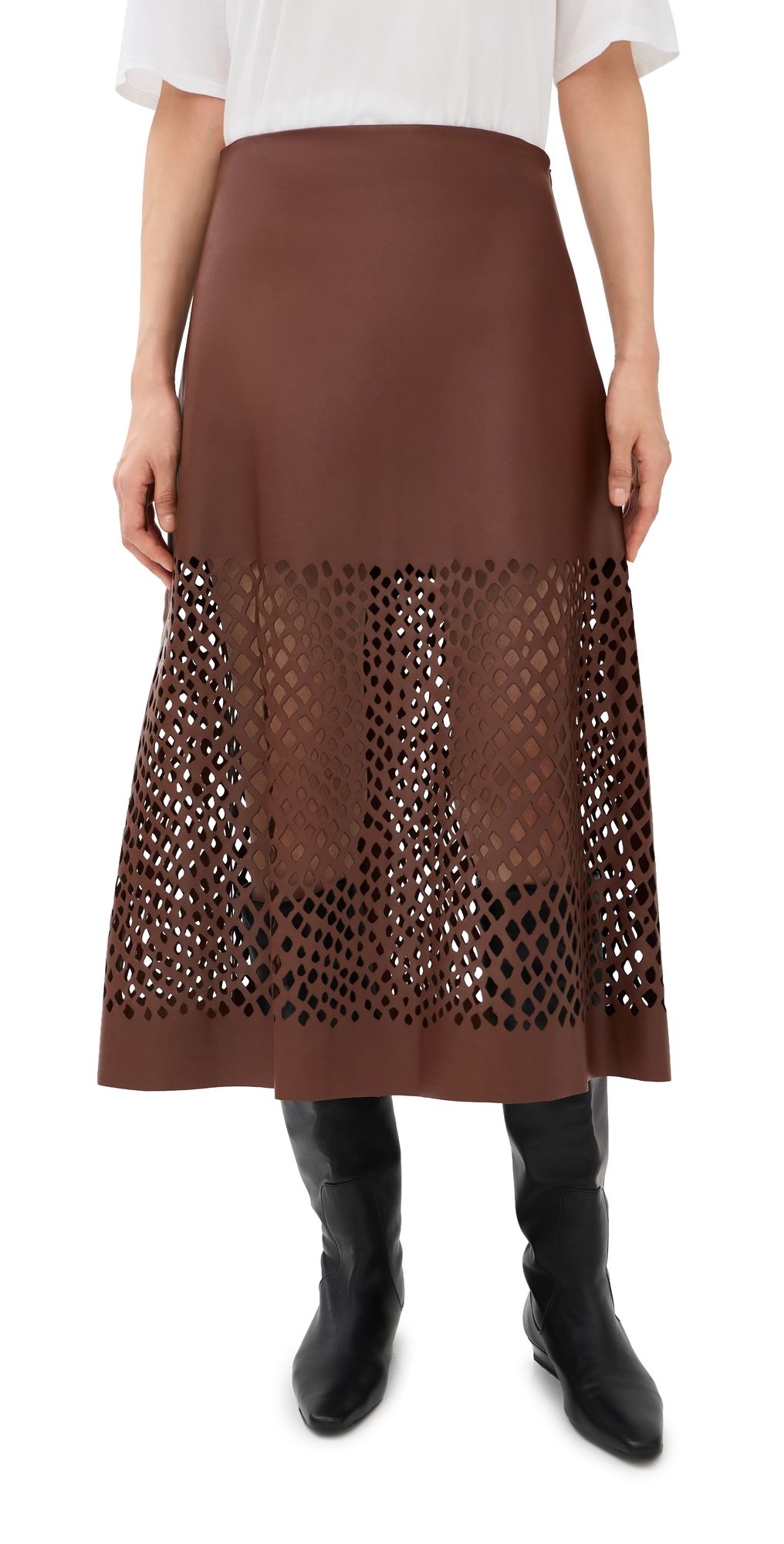 TWP The A-Line Laser Cut Leather Skirt Cigar 8