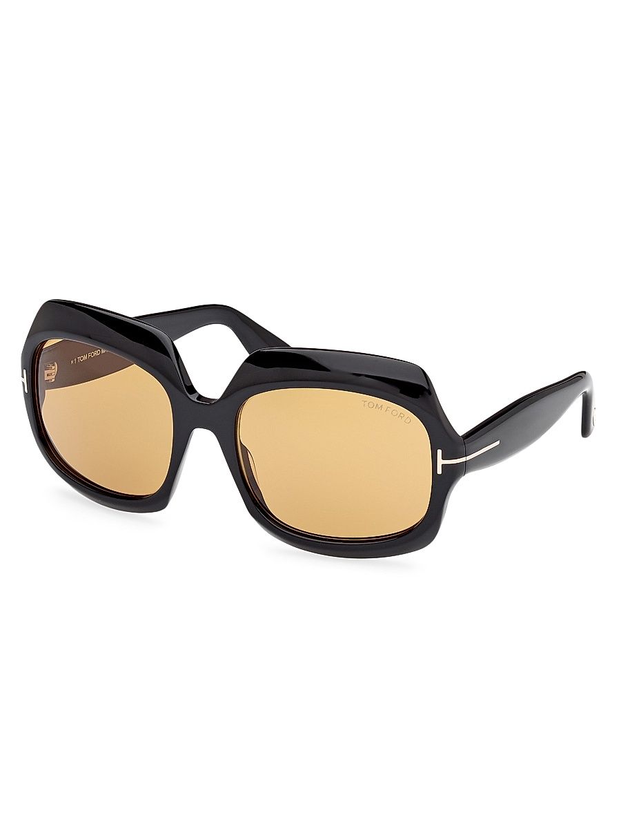 Women's Ren 60MM Geometric Sunglasses - Black Amber Yellow