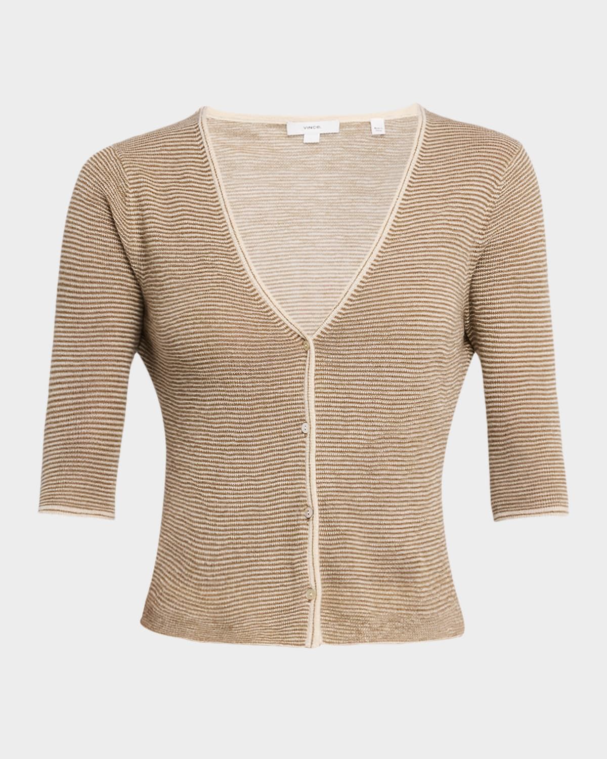 Micro-Stripe V-Neck Cardigan