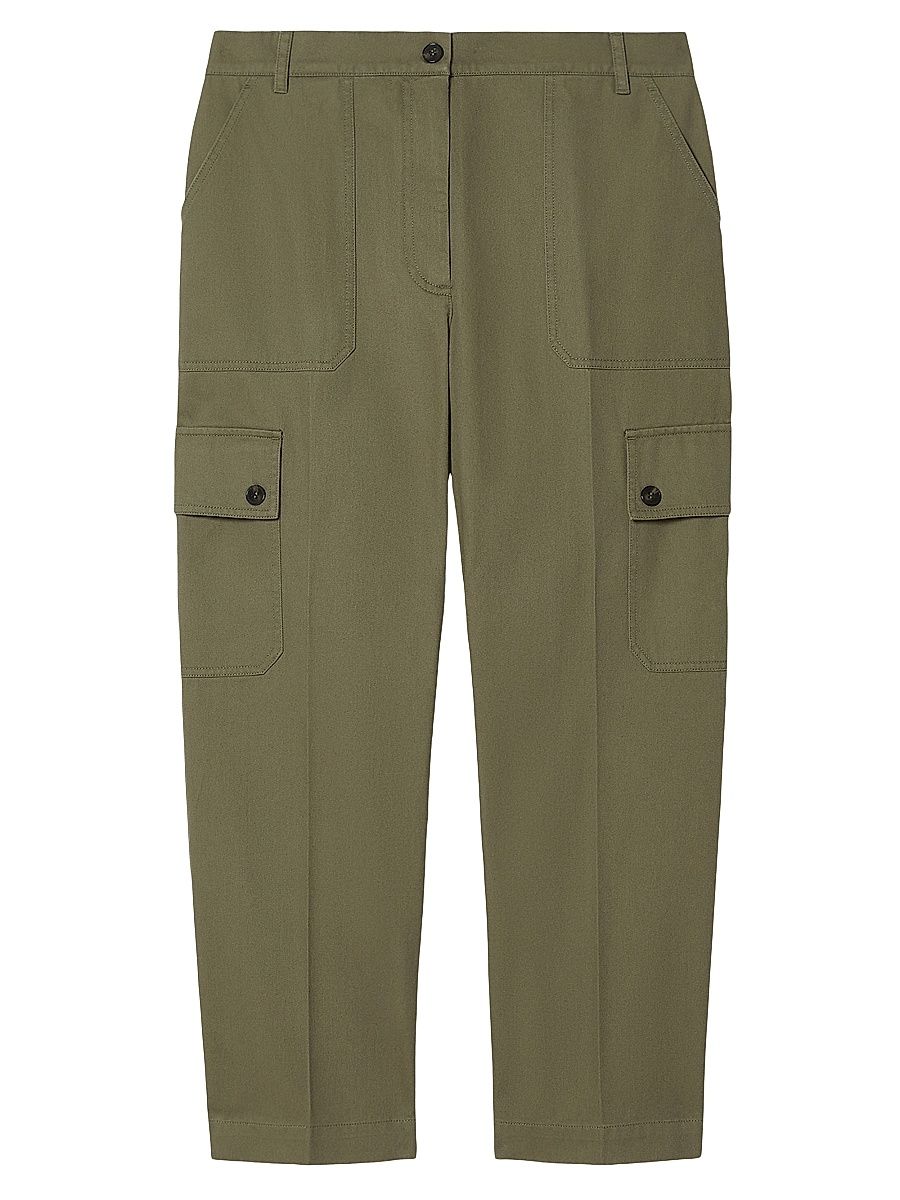Women's Cotton Gabardine Trousers - Olive Green - Size 16